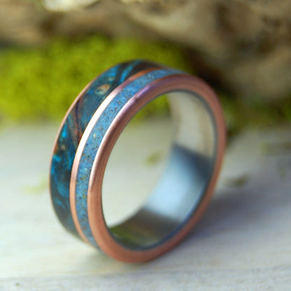 God Loves Lake Superior | Men's Blue Maple, Lake Superior Beach Sand, Ground Caribou Antler & Titanium Wedding Ring - Minter and Richter Designs