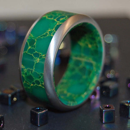 God Of Wolves | Men's Jade Stone & Titanium Wedding Ring - Minter and Richter Designs