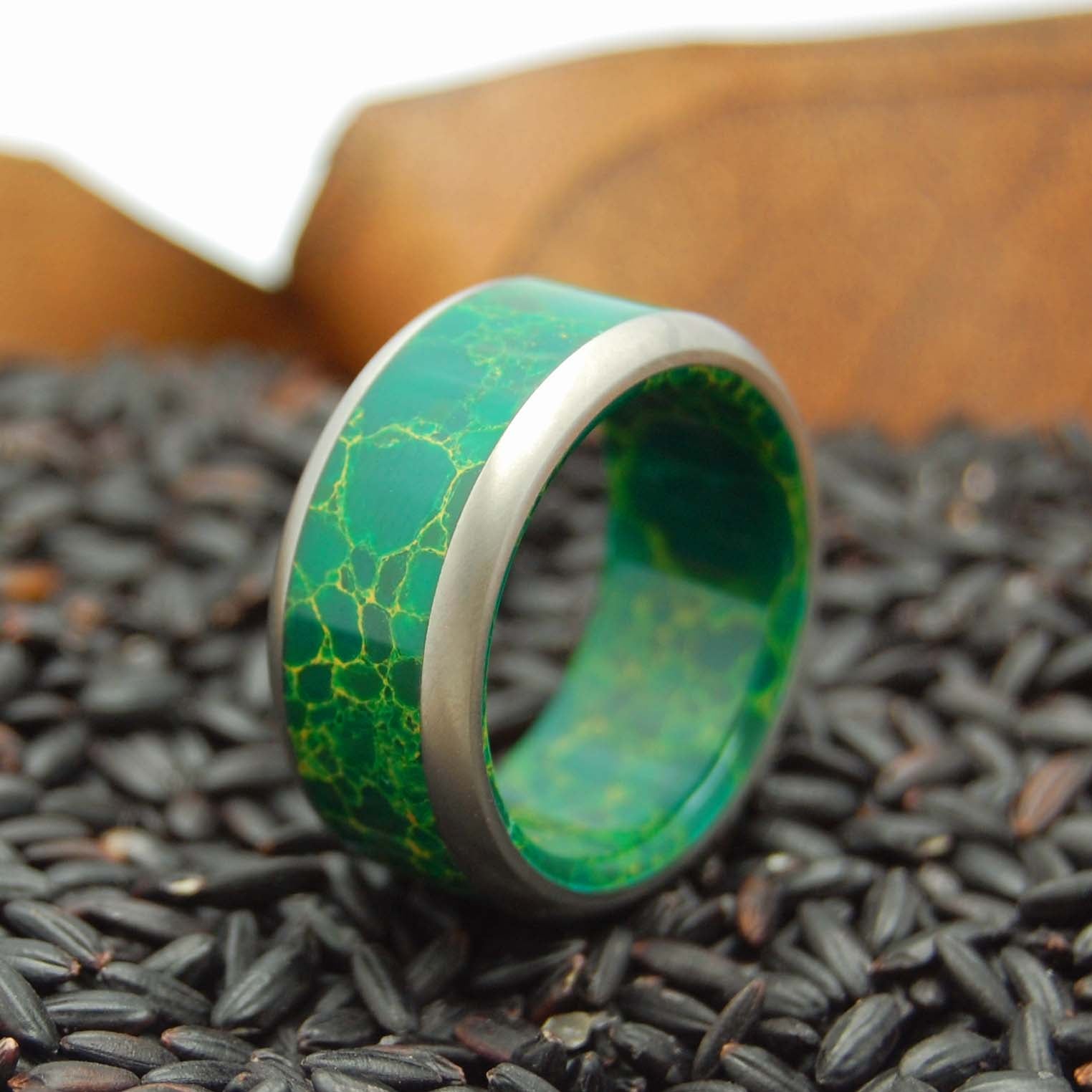 God Of Wolves | Men's Jade Stone & Titanium Wedding Ring - Minter and Richter Designs