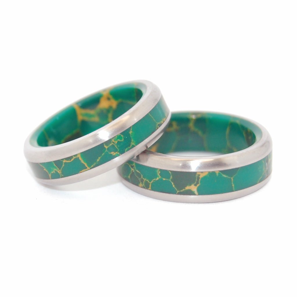 God Of Wolves | Titanium & Jade Wedding Bands Pair - Minter and Richter Designs