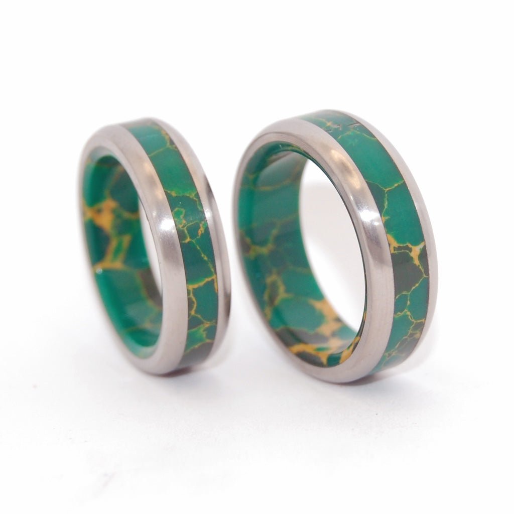 God Of Wolves | Titanium & Jade Wedding Bands Pair - Minter and Richter Designs