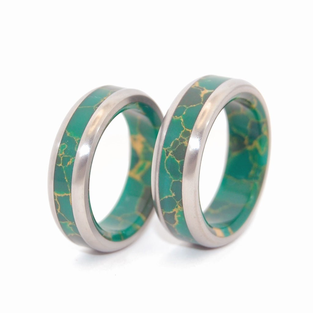 God Of Wolves | Titanium & Jade Wedding Bands Pair - Minter and Richter Designs