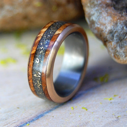 Golden Caribou Love | Women's Crushed Gold, Deer Antler, & Spalted Maple Wood Wedding Ring - Minter and Richter Designs