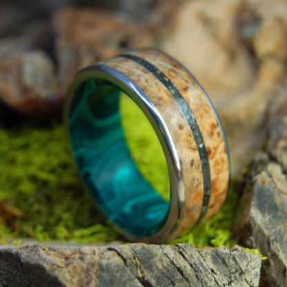 Golden Iceland Ii | Men's Lava, Malachite Stone, Golden Box Elder & Titanium Wedding Ring - Minter and Richter Designs