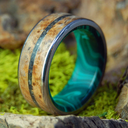 Golden Iceland Ii | Men's Lava, Malachite Stone, Golden Box Elder & Titanium Wedding Ring - Minter and Richter Designs