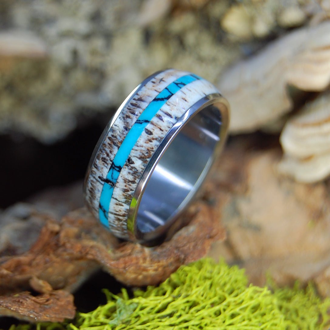 Good Moose | Men's Turquoise, Moose Antler & Titanium Wedding Ring - Minter and Richter Designs