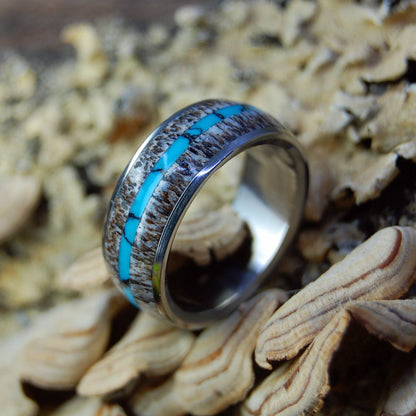 Good Moose | Men's Turquoise, Moose Antler & Titanium Wedding Ring - Minter and Richter Designs