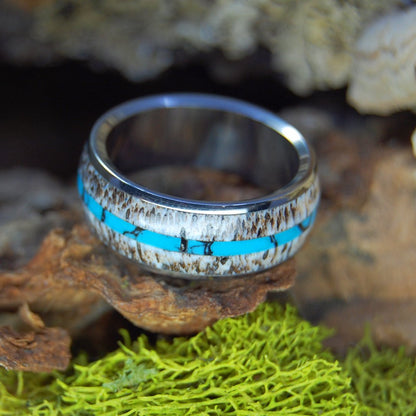 Good Moose | Men's Turquoise, Moose Antler & Titanium Wedding Ring - Minter and Richter Designs