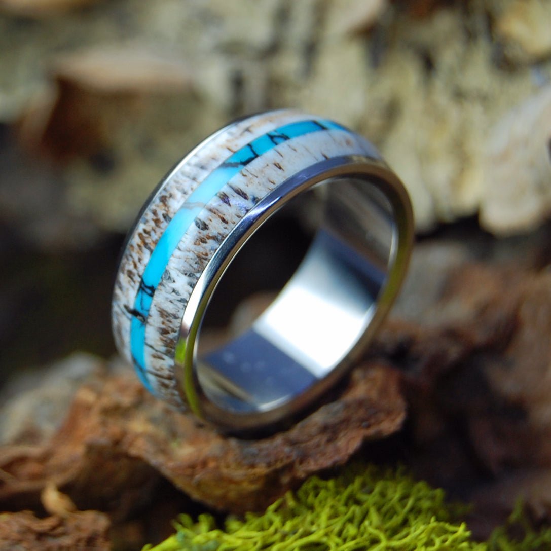 Good Moose | Men's Turquoise, Moose Antler & Titanium Wedding Ring - Minter and Richter Designs