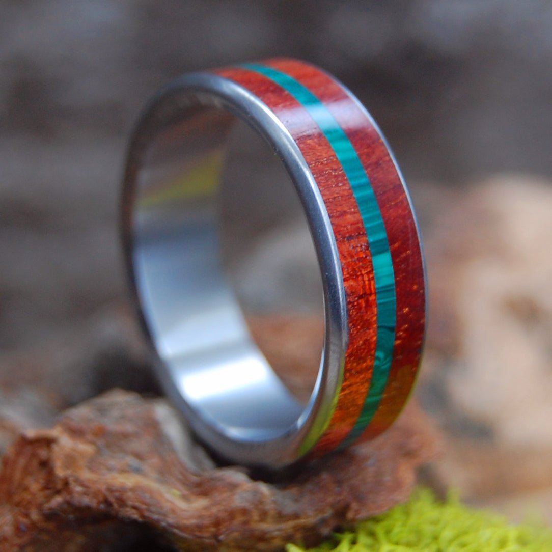 Grace & Mercy | Men's Malachite Stone, Bloodwood & Titanium Wedding Ring - Minter and Richter Designs