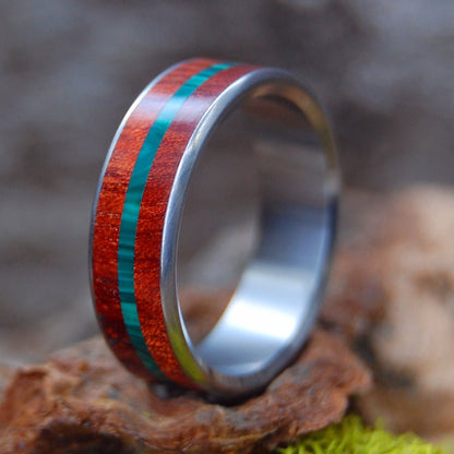 Grace & Mercy | Men's Malachite Stone, Bloodwood & Titanium Wedding Ring - Minter and Richter Designs