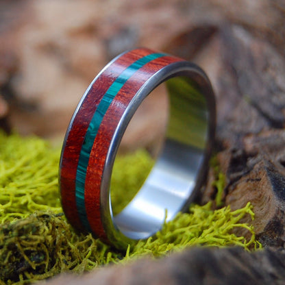 Grace & Mercy | Men's Malachite Stone, Bloodwood & Titanium Wedding Ring - Minter and Richter Designs