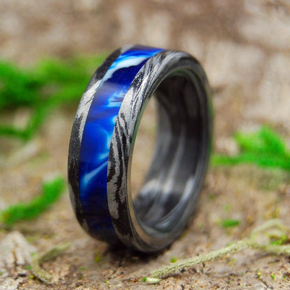 Greek God Vintage | Men's Vintage Blue Marbled Resin, Black M3 Titanium & Titanium Wedding Ring - Minter and Richter Designs