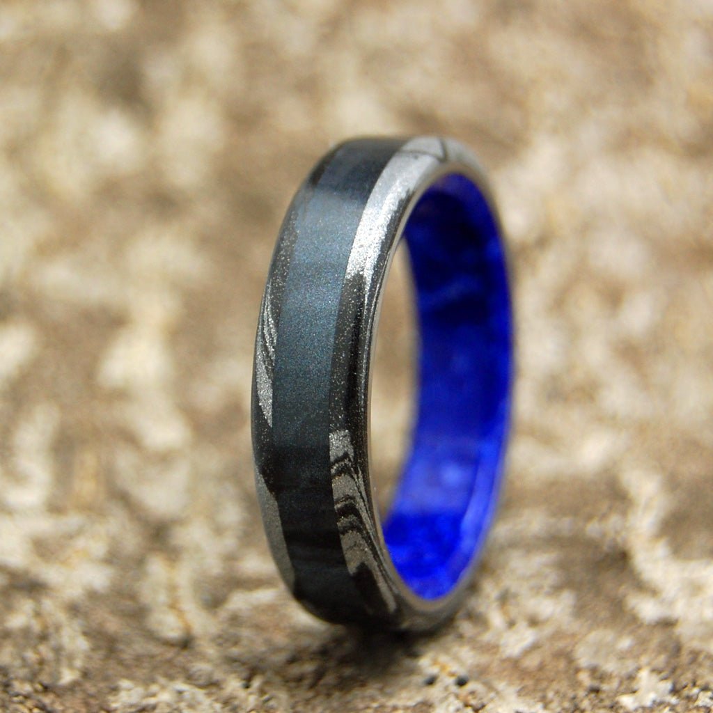 Greek Goddess Of Dark | Men's Black Marbled Resin, Sodalite Stone & Titanium Wedding Ring - Minter and Richter Designs