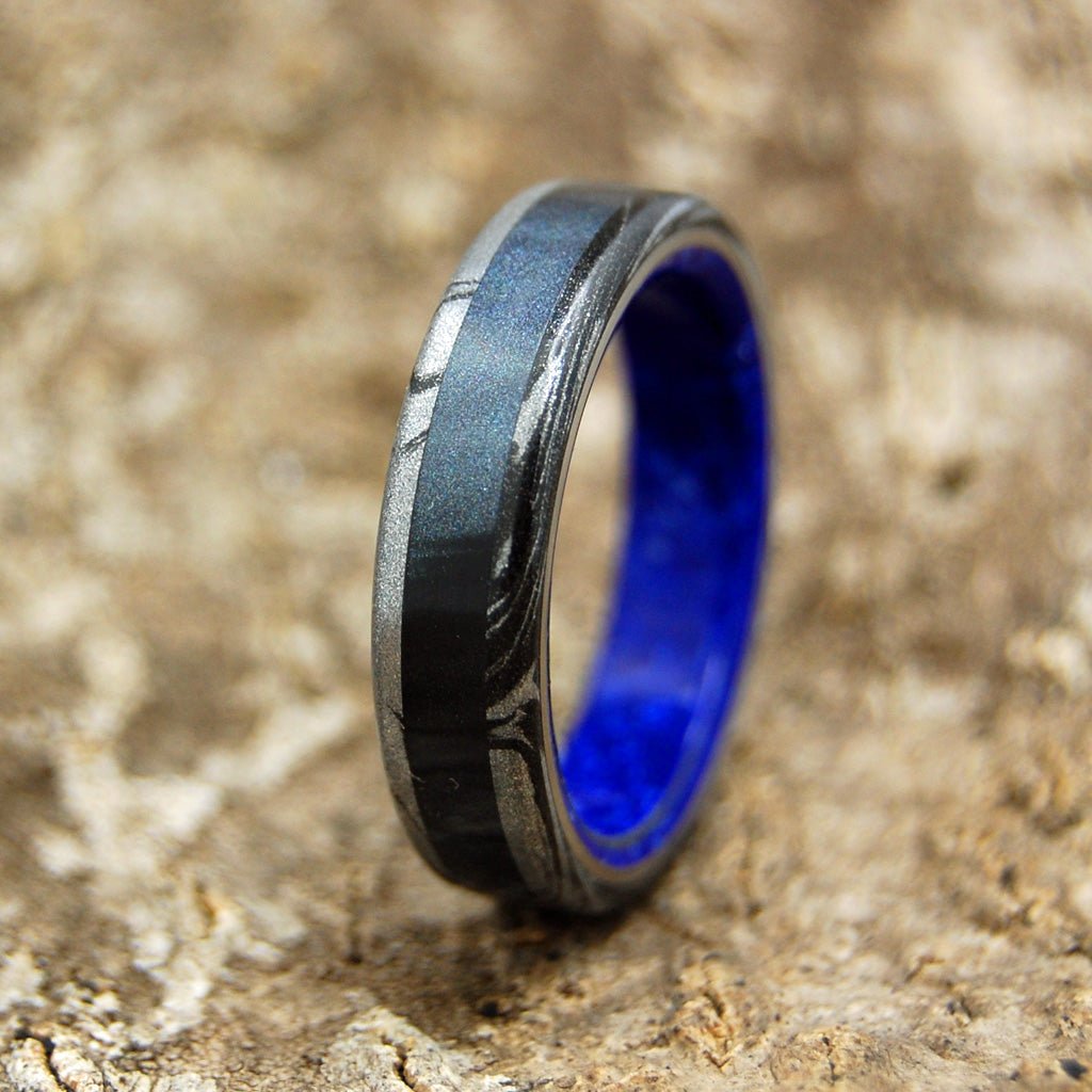 Greek Goddess Of Dark | Men's Black Marbled Resin, Sodalite Stone & Titanium Wedding Ring - Minter and Richter Designs