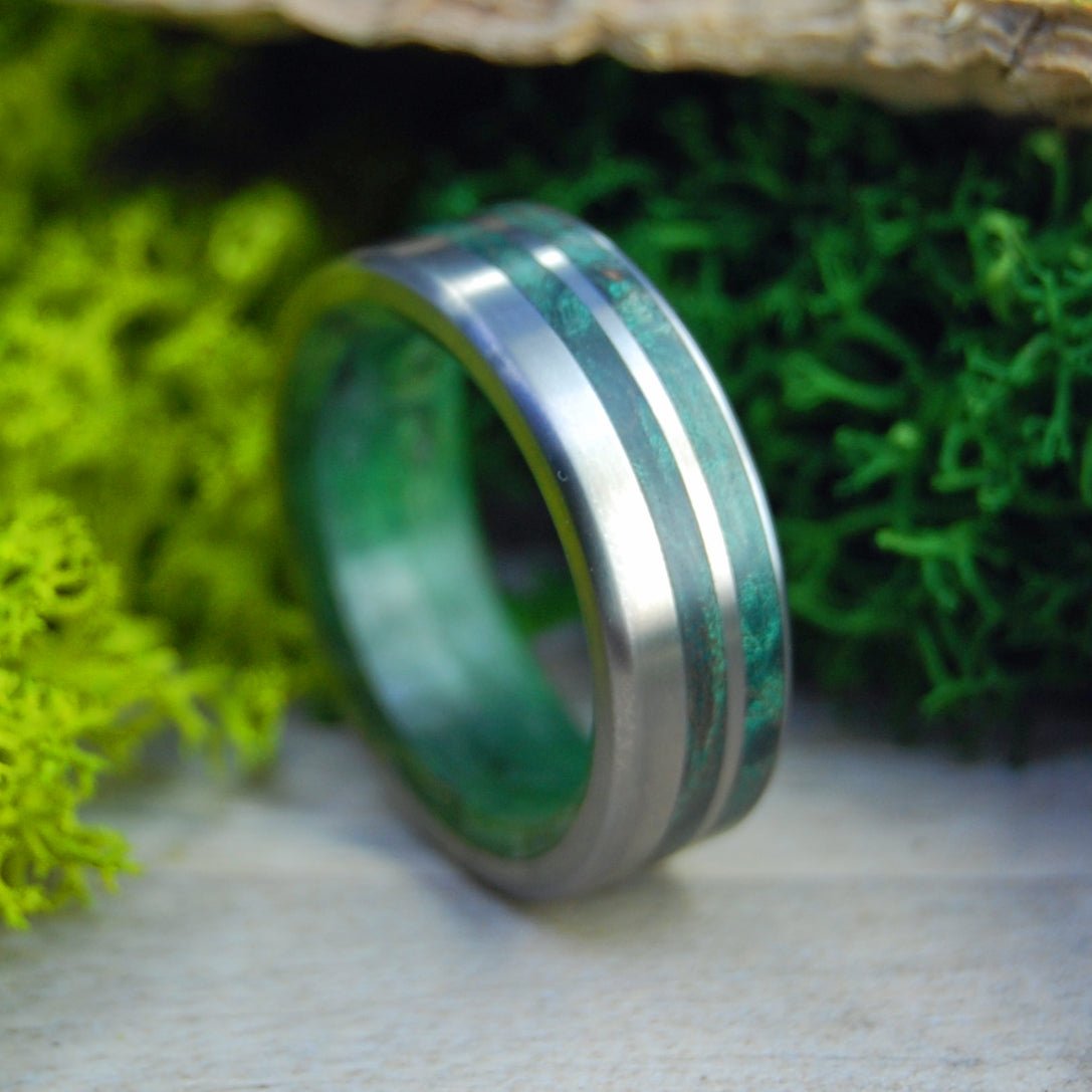 Green Lush Love | Men's Green Box Elder, Green Maple & Titanium Wedding Ring - Minter and Richter Designs