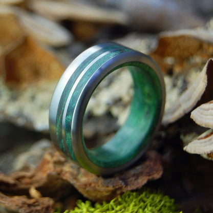 Green Lush Love | Men's Green Box Elder, Green Maple & Titanium Wedding Ring - Minter and Richter Designs