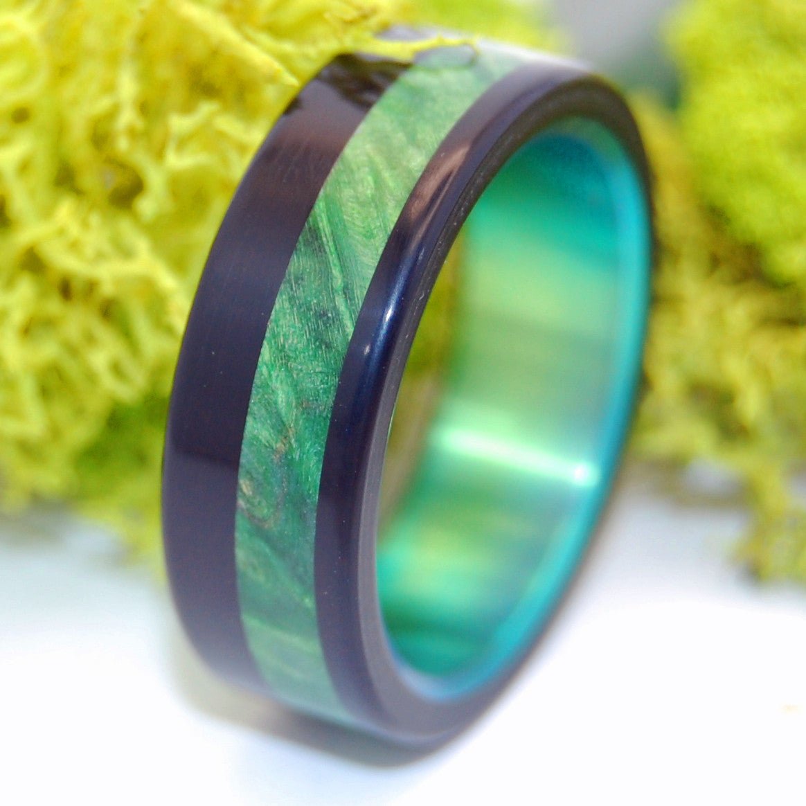 Green Maple Burl Galway | Men's Maple Wood & Titanium Wedding Ring - Minter and Richter Designs