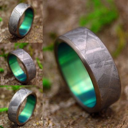 Green Moon Landing | Men's Meteorite, Green Anodized Titanium Wedding Ring - Minter and Richter Designs