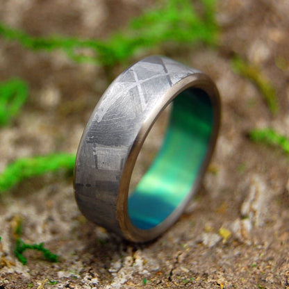 Green Moon Landing | Men's Meteorite, Green Anodized Titanium Wedding Ring - Minter and Richter Designs