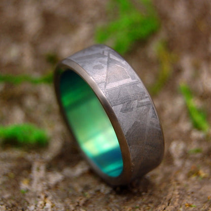 Green Moon Landing | Men's Meteorite, Green Anodized Titanium Wedding Ring - Minter and Richter Designs