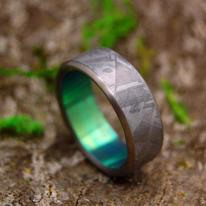 Green Moon Landing | Men's Meteorite, Green Anodized Titanium Wedding Ring - Minter and Richter Designs