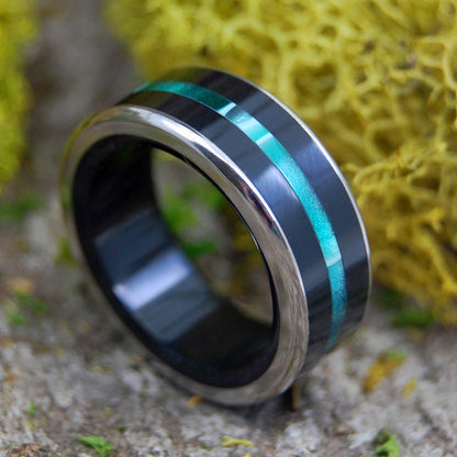 Green River | Men's Black Onyx, Green Aquatic Resin & Titanium Wedding Ring - Minter and Richter Designs