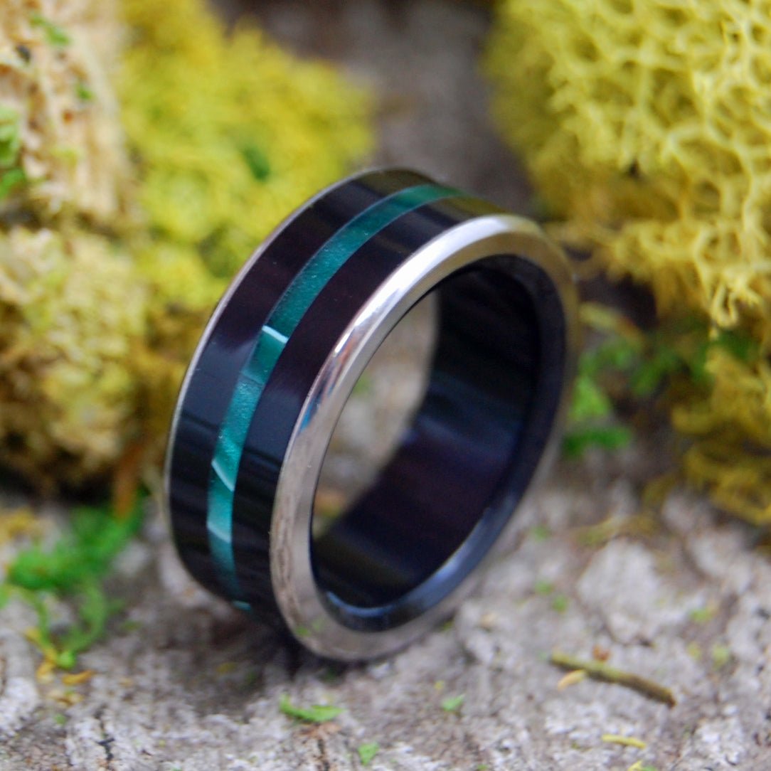 Green River | Men's Black Onyx, Green Aquatic Resin & Titanium Wedding Ring - Minter and Richter Designs