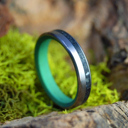 Green Starlit Night On Vik Beach | Men's Icelandic Lava, Icelandic Beach Sand & Titanium Wedding Ring - Minter and Richter Designs