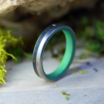 Green Starlit Night On Vik Beach | Men's Icelandic Lava, Icelandic Beach Sand & Titanium Wedding Ring - Minter and Richter Designs