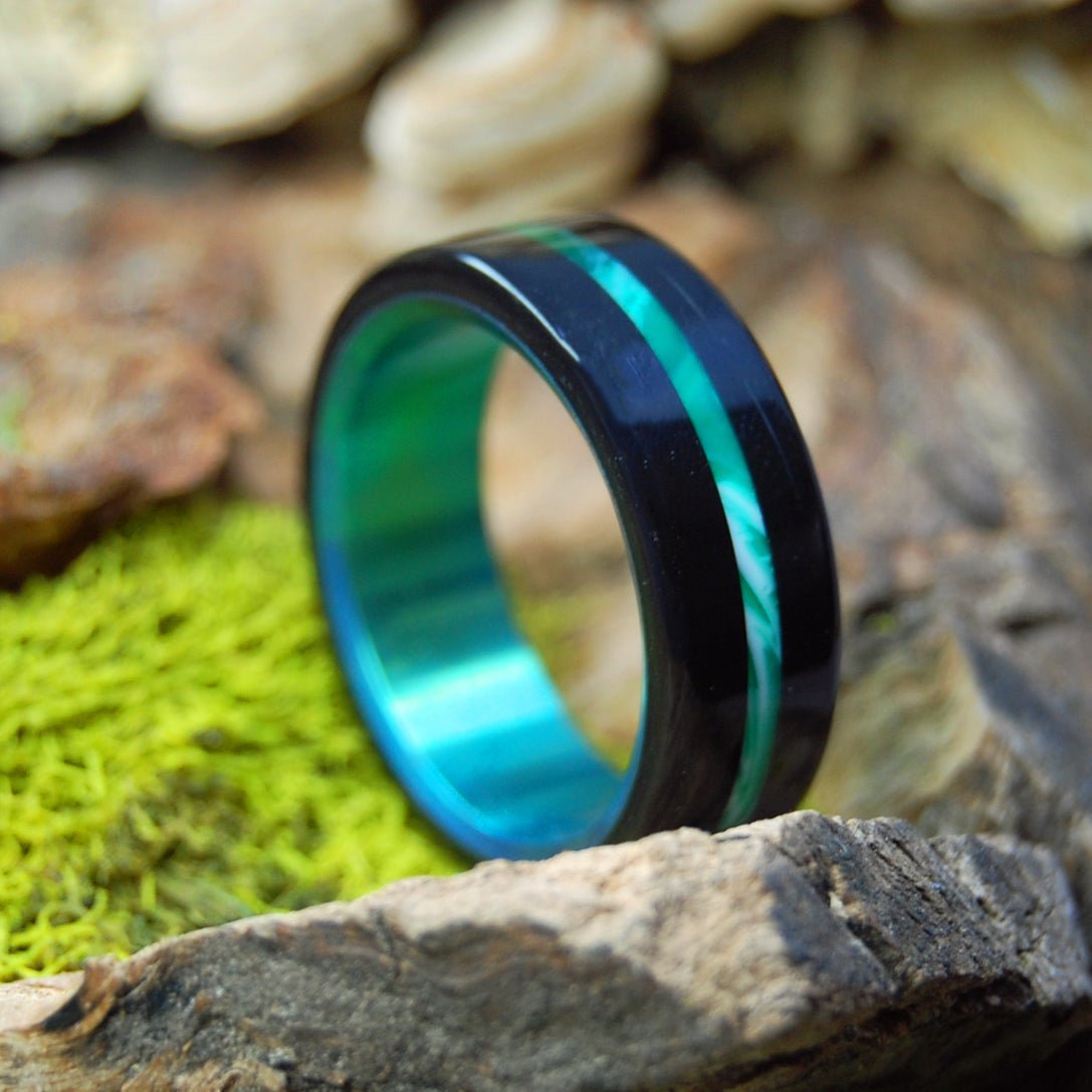 Green Vintage Onyx | Men's Vintage Onyx, Black Stone, Green Vintage Resin & Titanium Wedding Ring - Minter and Richter Designs