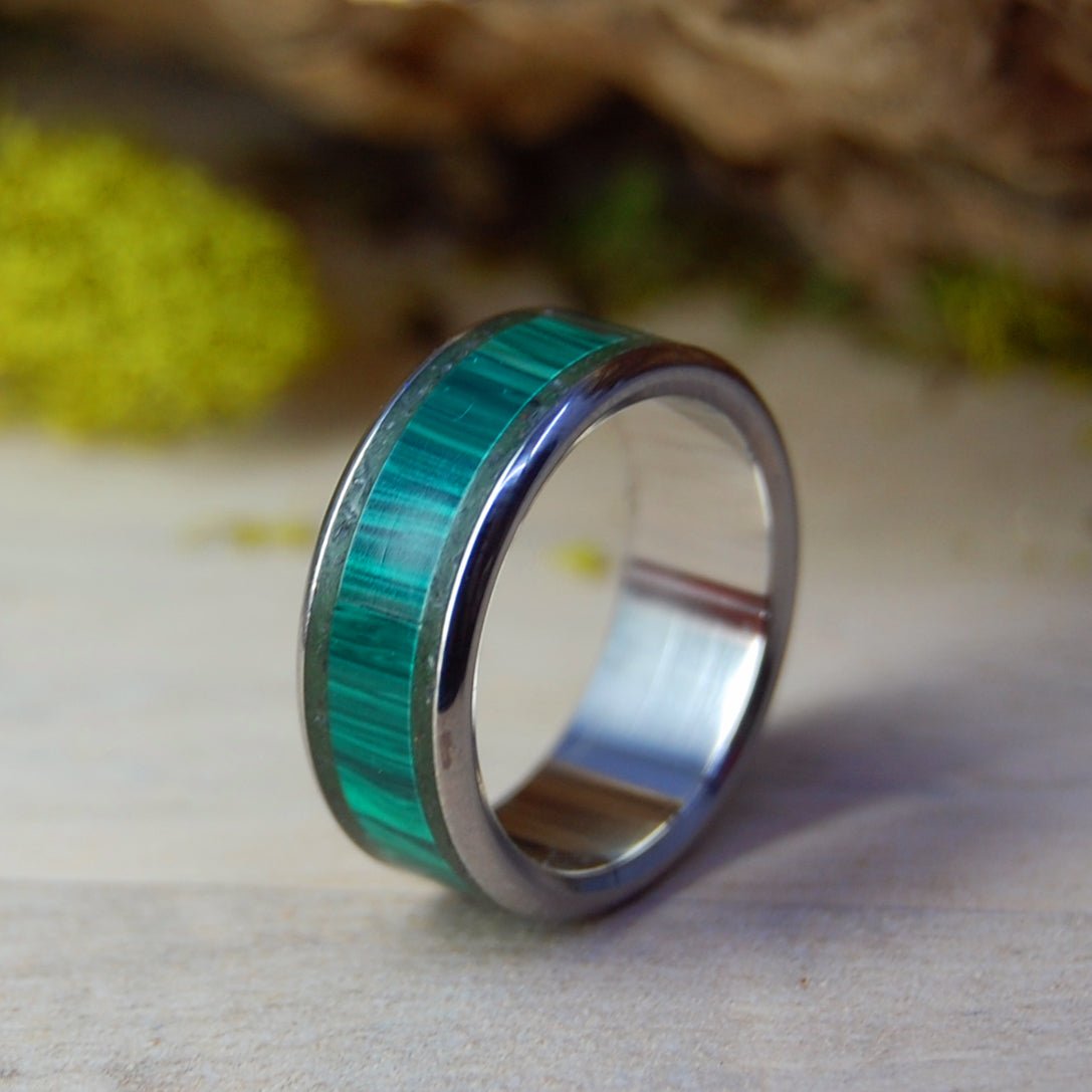 Ground Earth And Malachite Stone | Men's Malachite Stone & Titanium Wedding Ring - Minter and Richter Designs