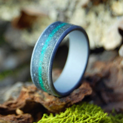 Ground Earth | Men's Titanium, Beach Sand & Ground Malachite Wedding Ring - Minter and Richter Designs