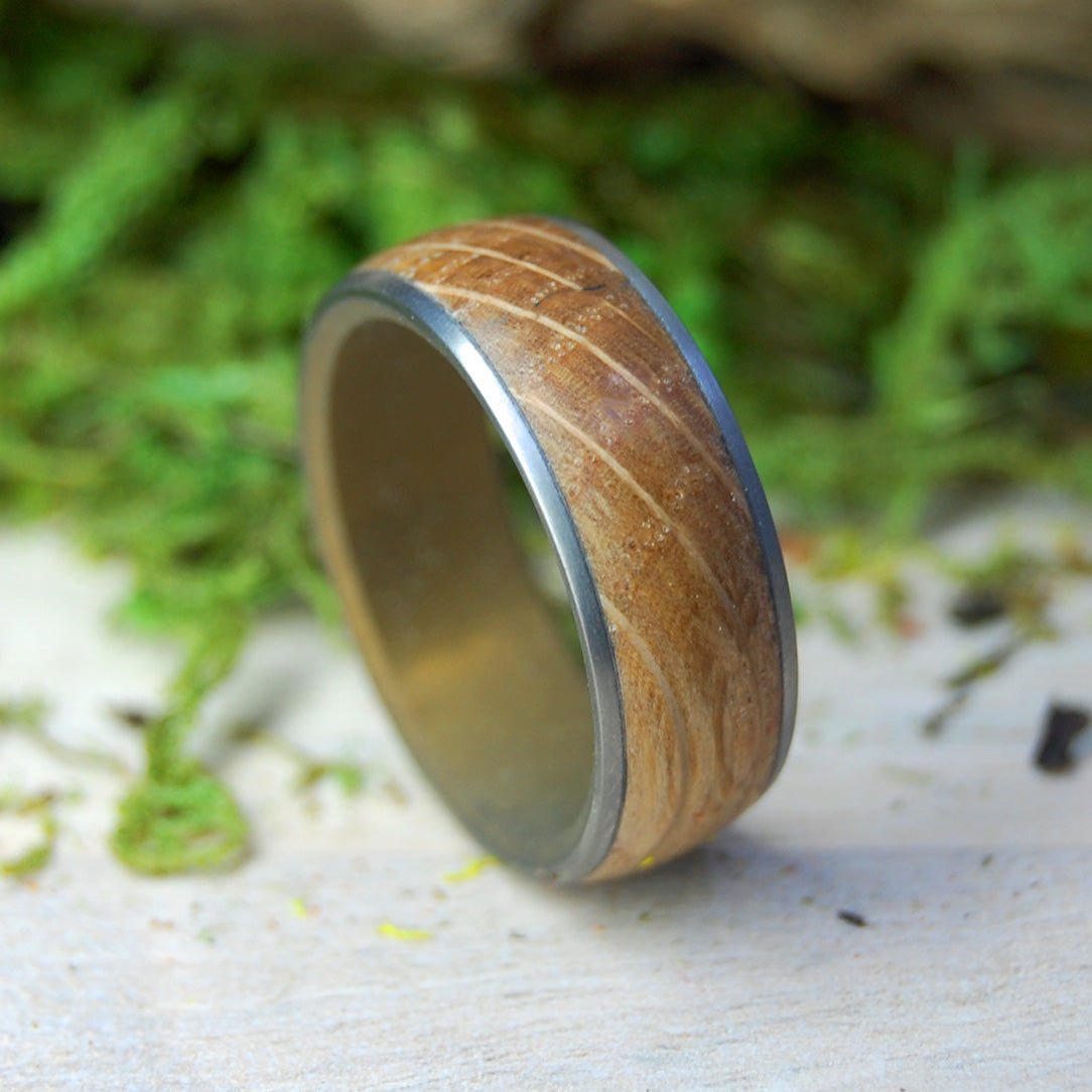 Hardshore Gin Distillery | Men's Ginbarrel Wood & Titanium Wedding Ring - Minter and Richter Designs