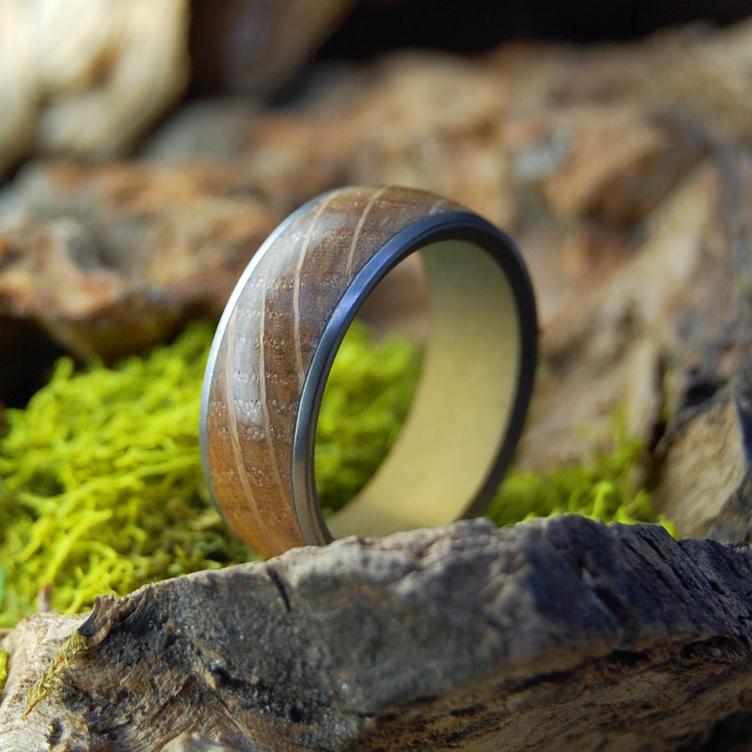 Hardshore Gin Distillery | Men's Ginbarrel Wood & Titanium Wedding Ring - Minter and Richter Designs