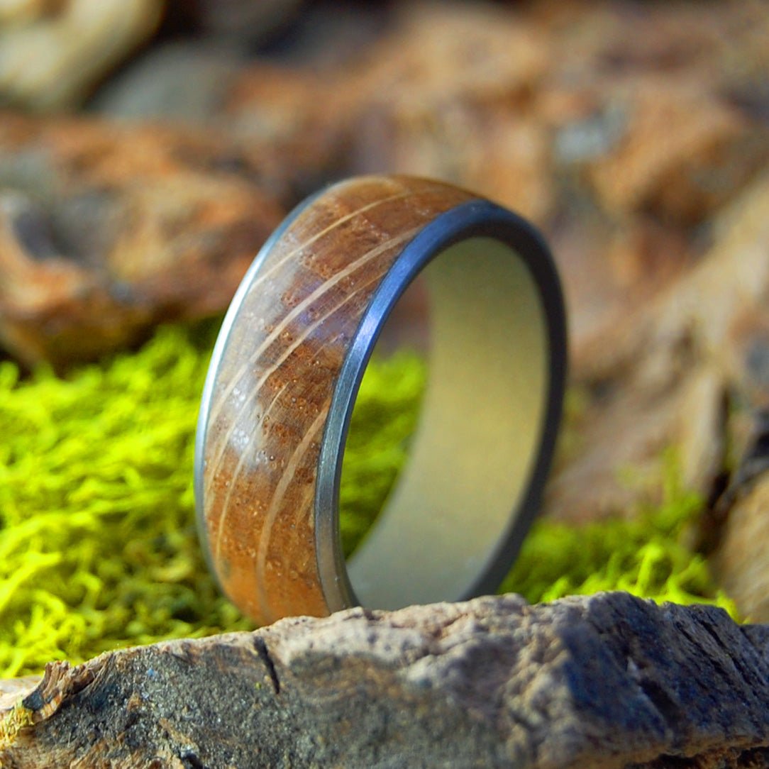 Hardshore Gin Distillery | Men's Ginbarrel Wood & Titanium Wedding Ring - Minter and Richter Designs