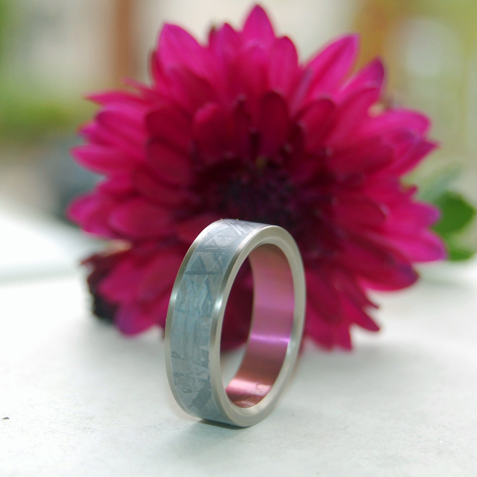 Heavy Hitter | Men's Meteorite, Pink Anodized Titanium & Titanium Wedding Ring - Minter and Richter Designs