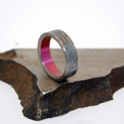 Heavy Hitter | Men's Meteorite, Pink Anodized Titanium & Titanium Wedding Ring - Minter and Richter Designs