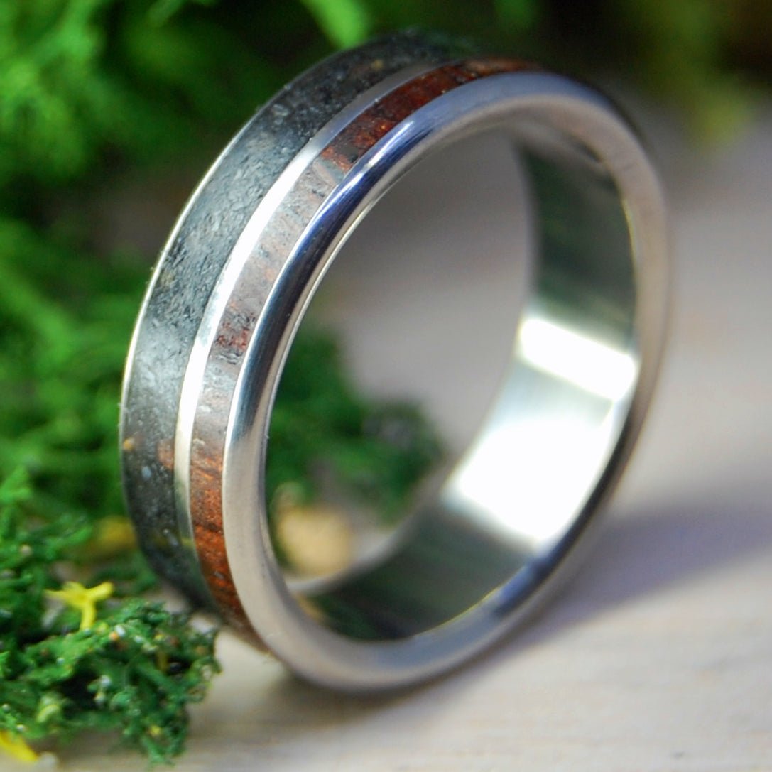 Her Alaskan Heart | Men's Alaskan Lava, Koa Wood & Titanium Wedding Ring - Minter and Richter Designs