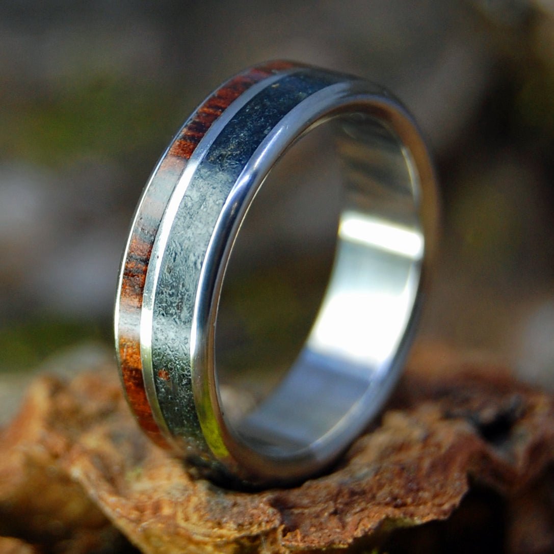 Her Alaskan Heart | Men's Alaskan Lava, Koa Wood & Titanium Wedding Ring - Minter and Richter Designs