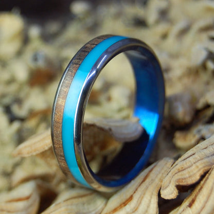 Her Koa Turquoise Blue | Men's Turquoise Resin, Hawaiian Koa Wood & Titanium Wedding Ring - Minter and Richter Designs