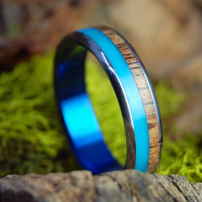 Her Koa Turquoise Blue | Men's Turquoise Resin, Hawaiian Koa Wood & Titanium Wedding Ring - Minter and Richter Designs