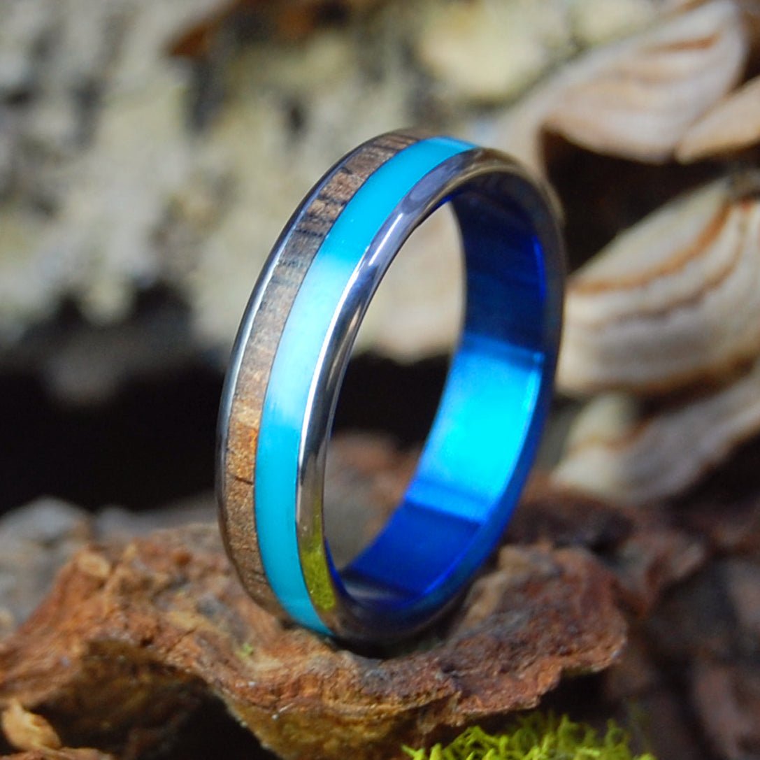 Her Koa Turquoise Blue | Men's Turquoise Resin, Hawaiian Koa Wood & Titanium Wedding Ring - Minter and Richter Designs