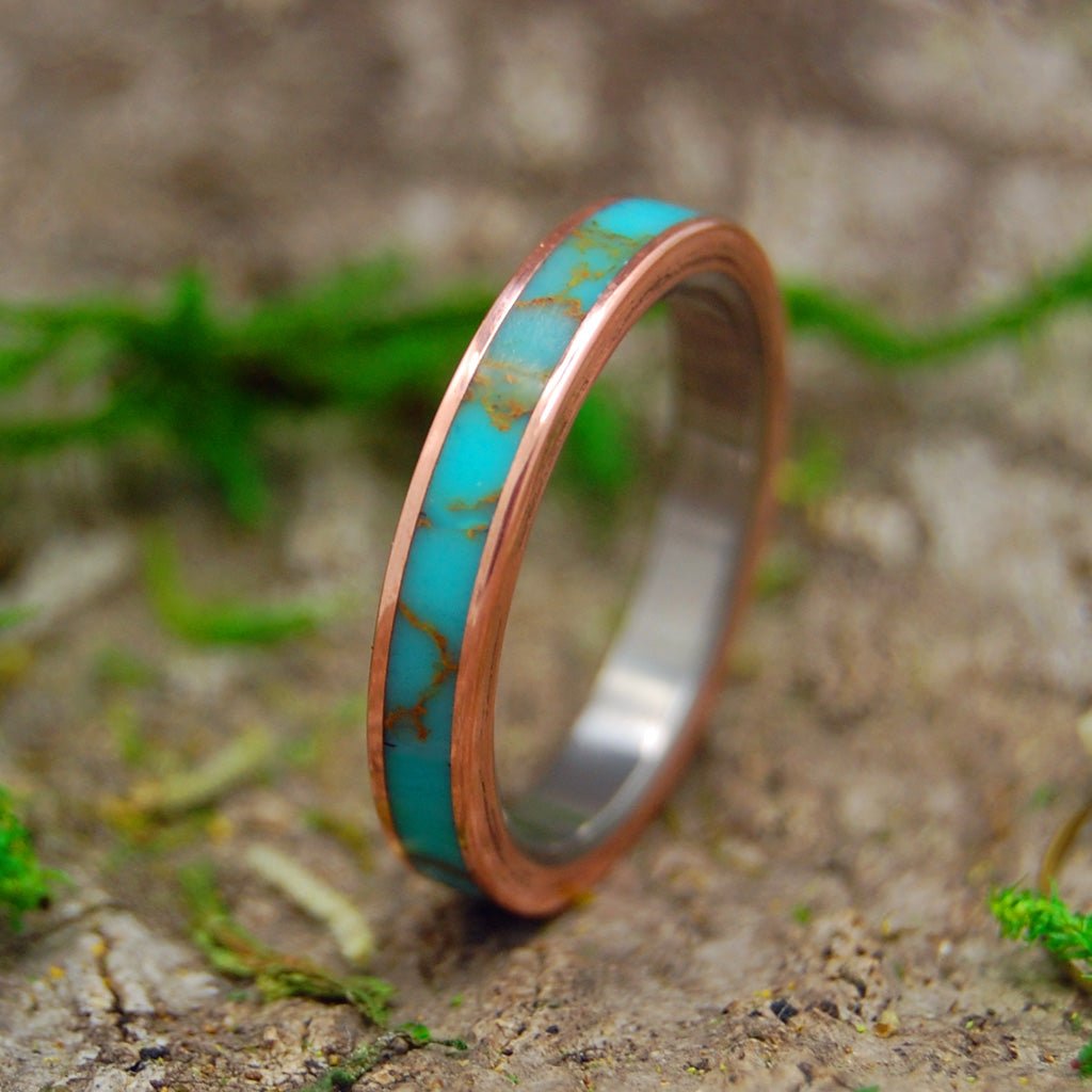 Her Samana | Women's Kingman Turquoise, Copper & Titanium Wedding Ring - Minter and Richter Designs