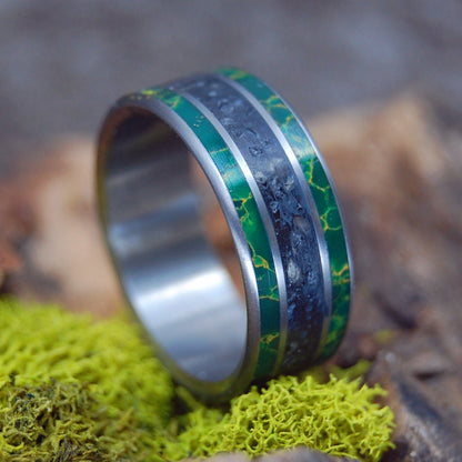 Herring Cove Black | Men's Black Beach Sand, Egyptian Jade & Titanium Wedding Ring - Minter and Richter Designs