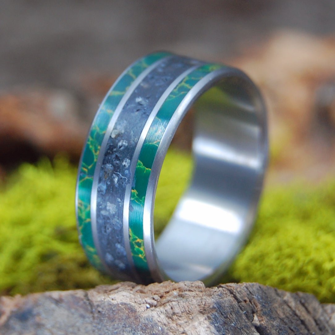 Herring Cove Black | Men's Black Beach Sand, Egyptian Jade & Titanium Wedding Ring - Minter and Richter Designs