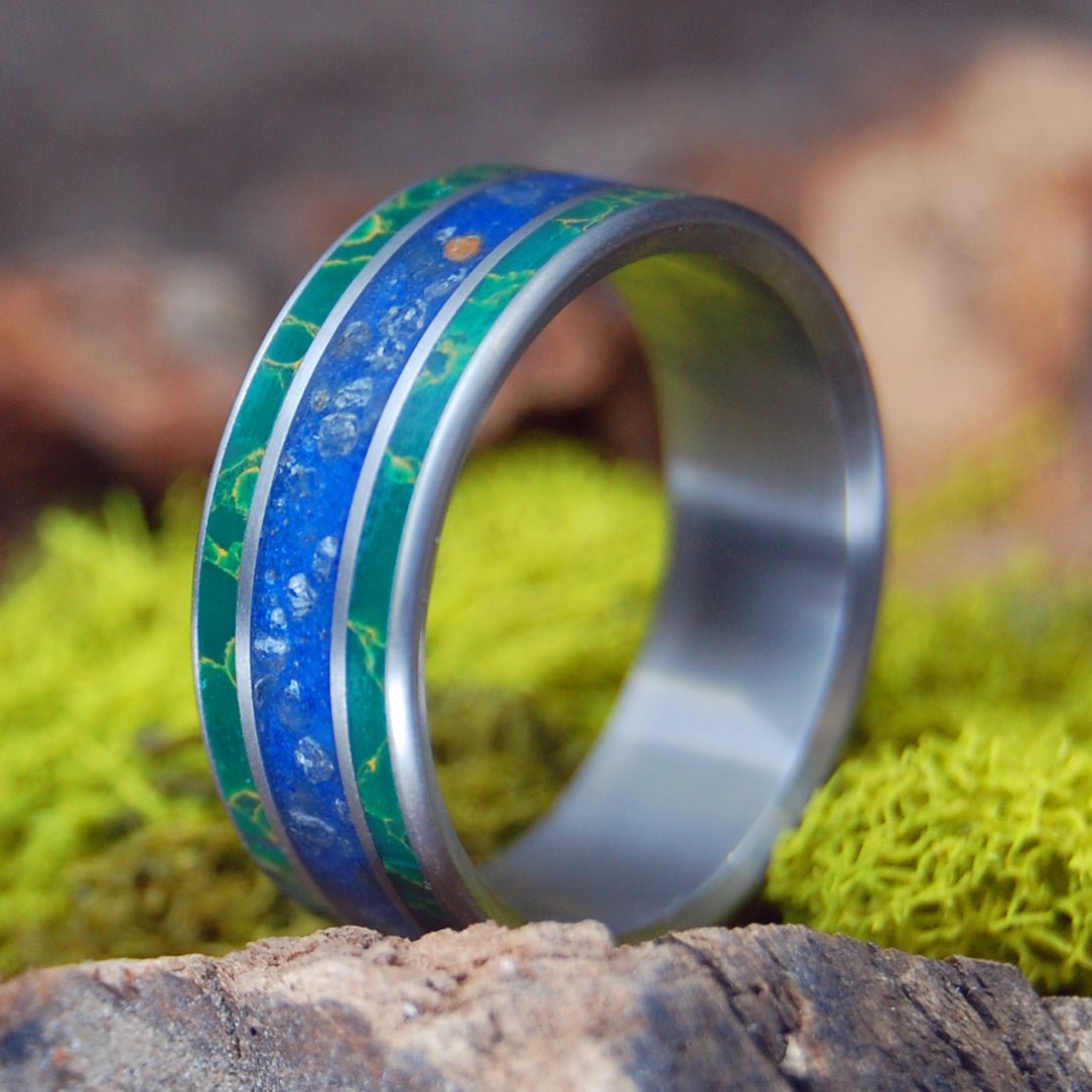 Herring Cove Blue | Men's Blue Beach Sand, Egyptian Jade & Titanium Wedding Ring - Minter and Richter Designs