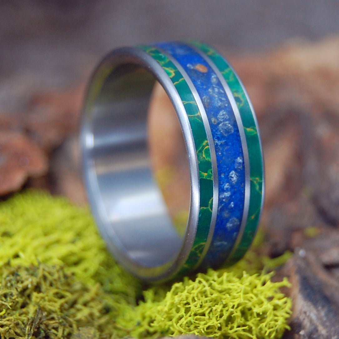 Herring Cove Blue | Men's Blue Beach Sand, Egyptian Jade & Titanium Wedding Ring - Minter and Richter Designs