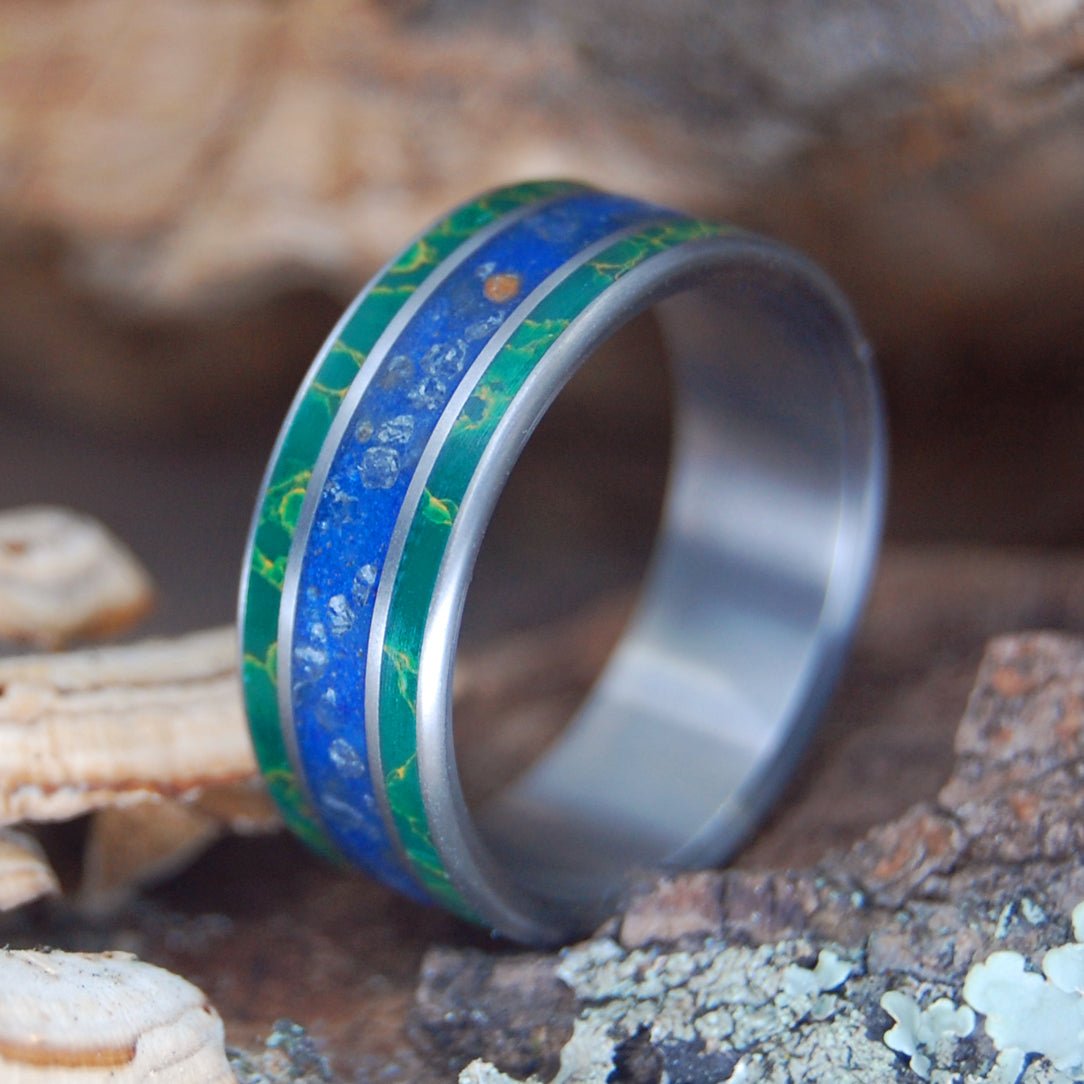 Herring Cove Blue | Men's Blue Beach Sand, Egyptian Jade & Titanium Wedding Ring - Minter and Richter Designs