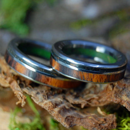 High Under Joshua Set | Titanium, Marijuana & Desert Ironwood Wedding Ring Set - Minter and Richter Designs